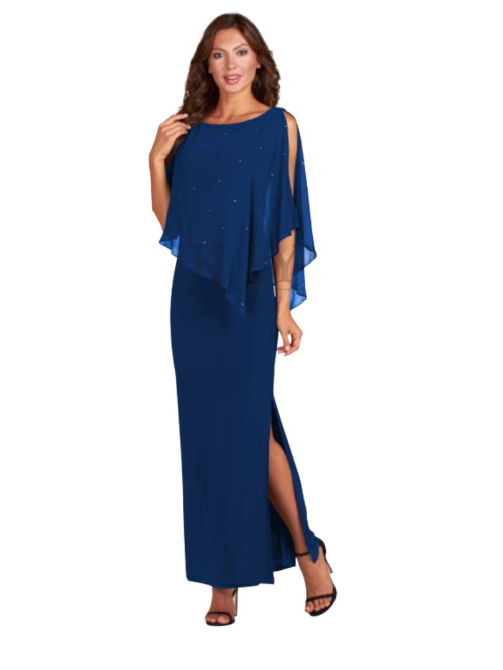 Frank Lyman Silky Evening Gown Floor Length Sheath Dress Blue Women's Size 10